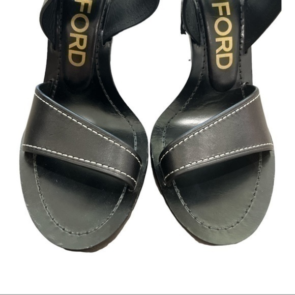 Tom Ford Black Leather Padlock Sandal Heels Size 37.5 - Picture 5 of 12